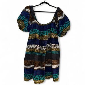 GrassFields Puff Sleeve Dress 2X Bold African Print Smocked Babydoll Mini Africa